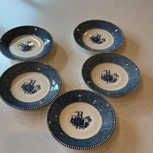 Nautical Blue and White Saucer Set 5 qty